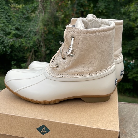Sperry Topsider Saltwater Boot Ivory w Gold Girls Sz 5 M STK164049 Duck - Picture 14 of 17